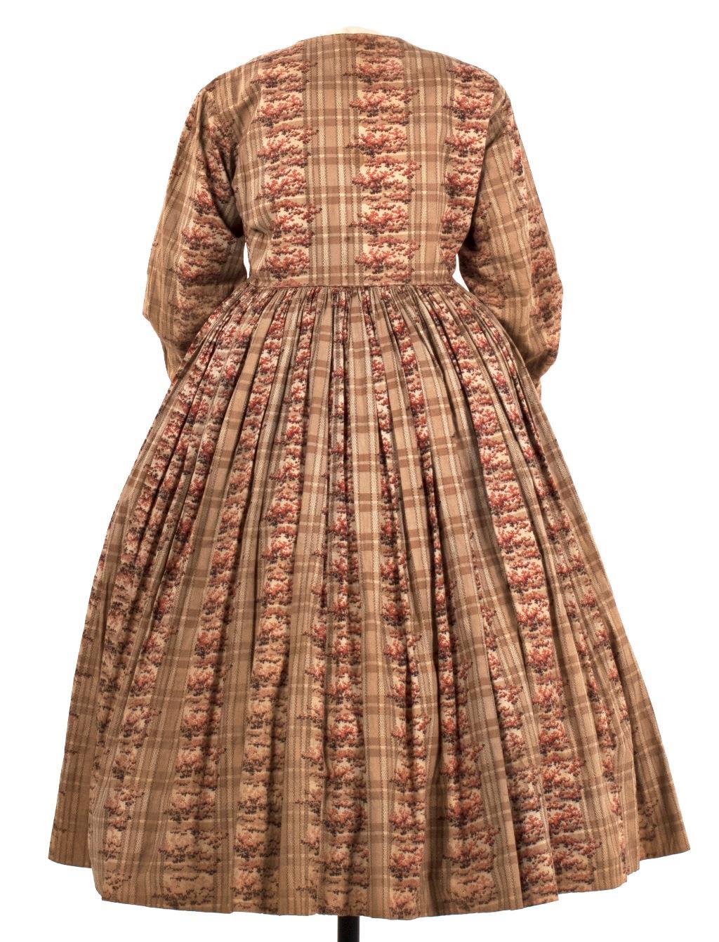 Image of Brown print dress, 1845